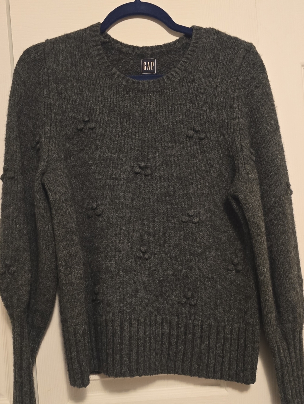 GAP Women's Dark Gray Pom-Detail Crewneck Sweater